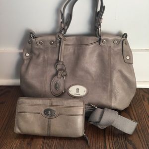 Gray Fossil Purse and Matching Wallet
